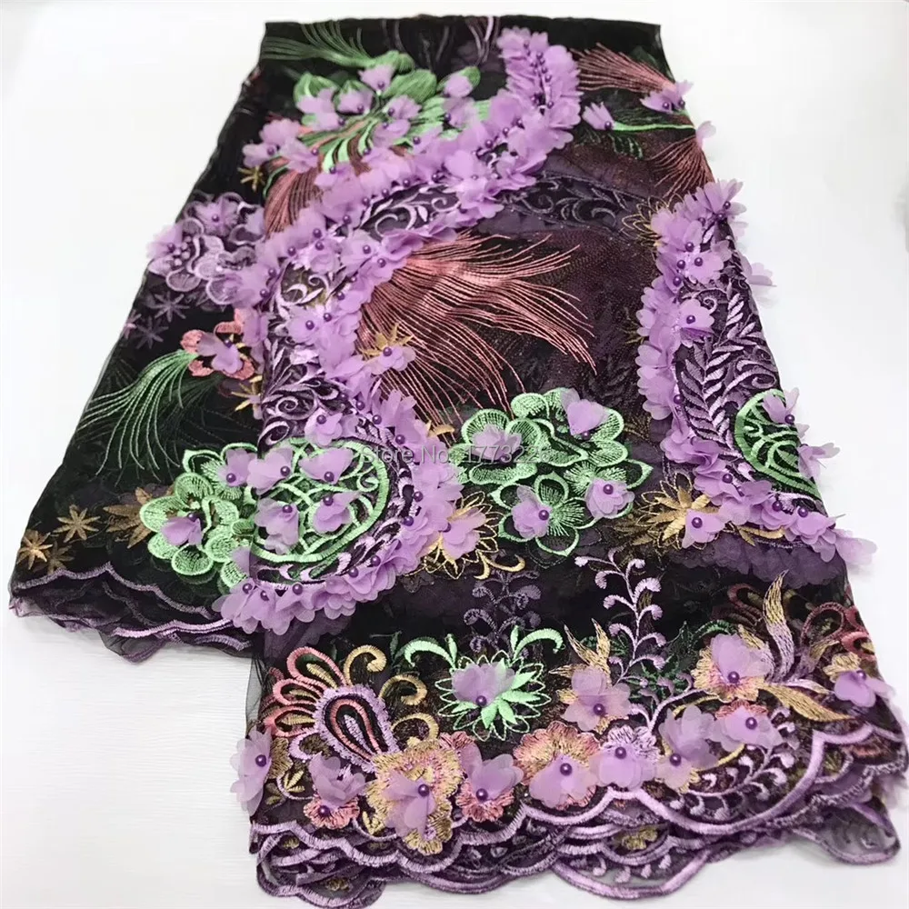 

3D Flowers African Lace Fabric Beaded French Lace Fabric Dubai Appliques Tulle Lace Bridal Wedding/party Dress Lace 5 Yards /Lot