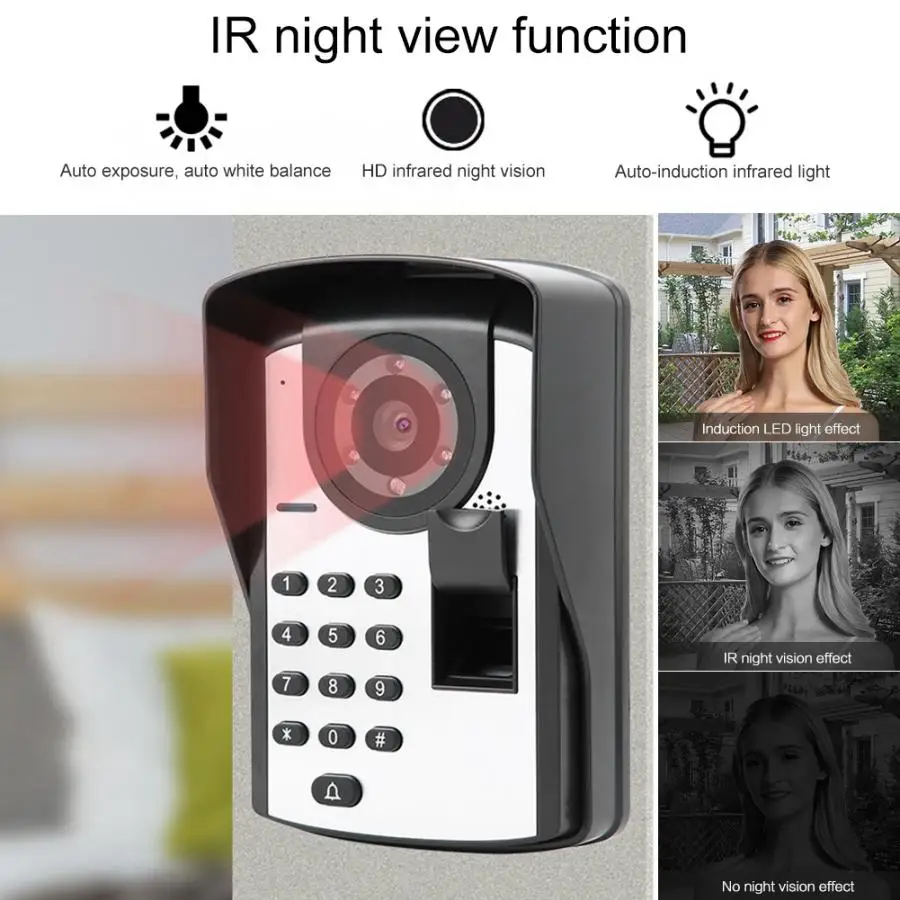 7 дюймов ЖК проводной видео домофон дверной звонок пароль отпечатка пальца