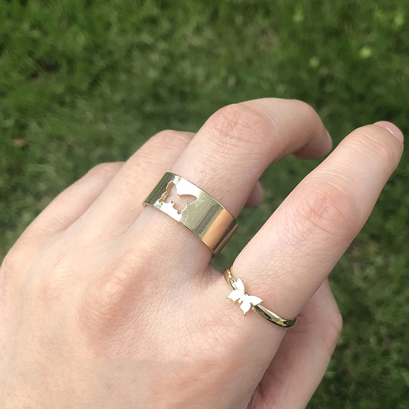 

Punk Fashion Butterfly Rings for Women Men Gold Silver Color Lover Couple Butterfly Ring Set Opening Engagement Wedding Jewelry
