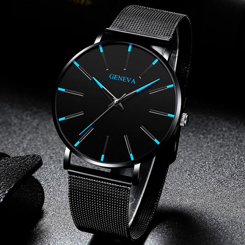 

2021 new fashion Geneva couple men's and women's simple business net with quartz watch