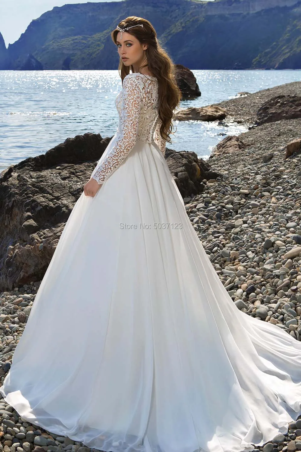 Шифоновые Свадебные платья с длинными рукавами в стиле бохо Vestido De Noiva глубоким