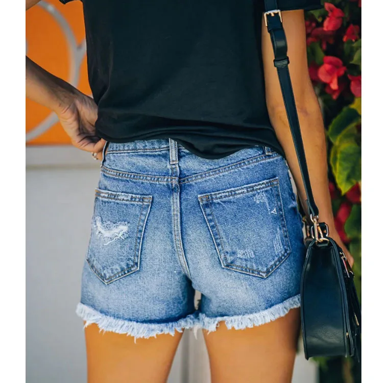 

2021 Mid-waist Women's Jeans Shorts Street Trendy Loose, Straight, Thin and Beltless Washed Jeans