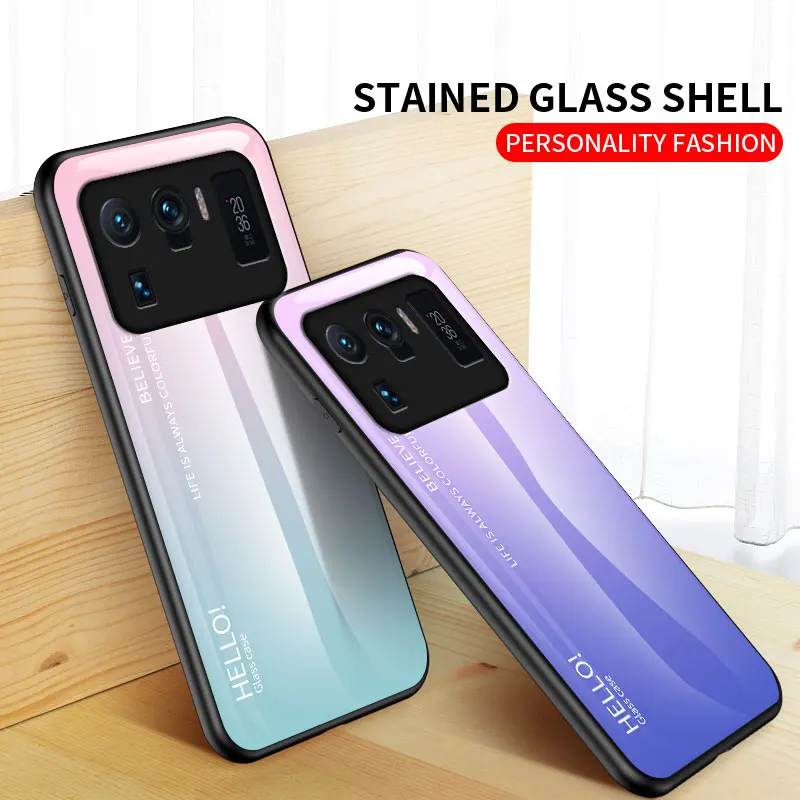 

funda For Xiaomi Mi 11 Ultra Case Premium Glass Gradient Case Colorful Frame Cover for Mi 10T Pro Lite Mi 10 10s Note 9 Pro