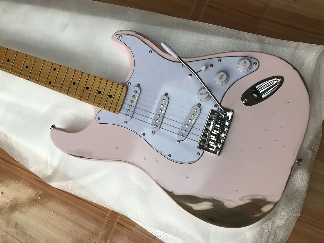 Электрогитара ST стиля 2021 года высокого качества, розового цвета в стиле "старинной" модели. Реальные фотографии, бесплатная доставка.