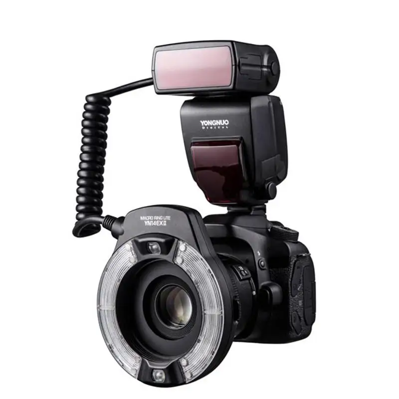 Кольцевая вспышка Yongnuo YN14EX II TTL LED для макросъемки двойная лампа камер Canon 5D4 1DX2 5Dsr