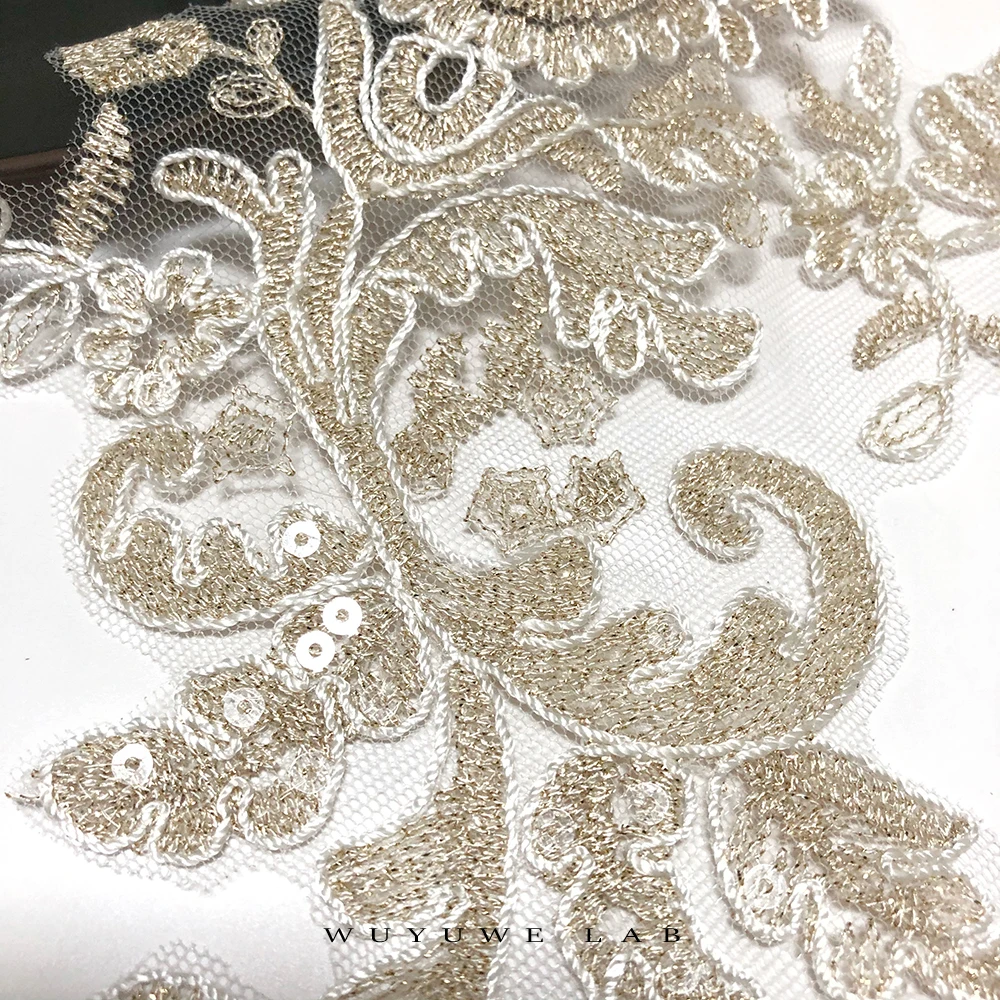 1 пара прозрачная хлопковая гипюровая ткань цвета шампанского с блестками и