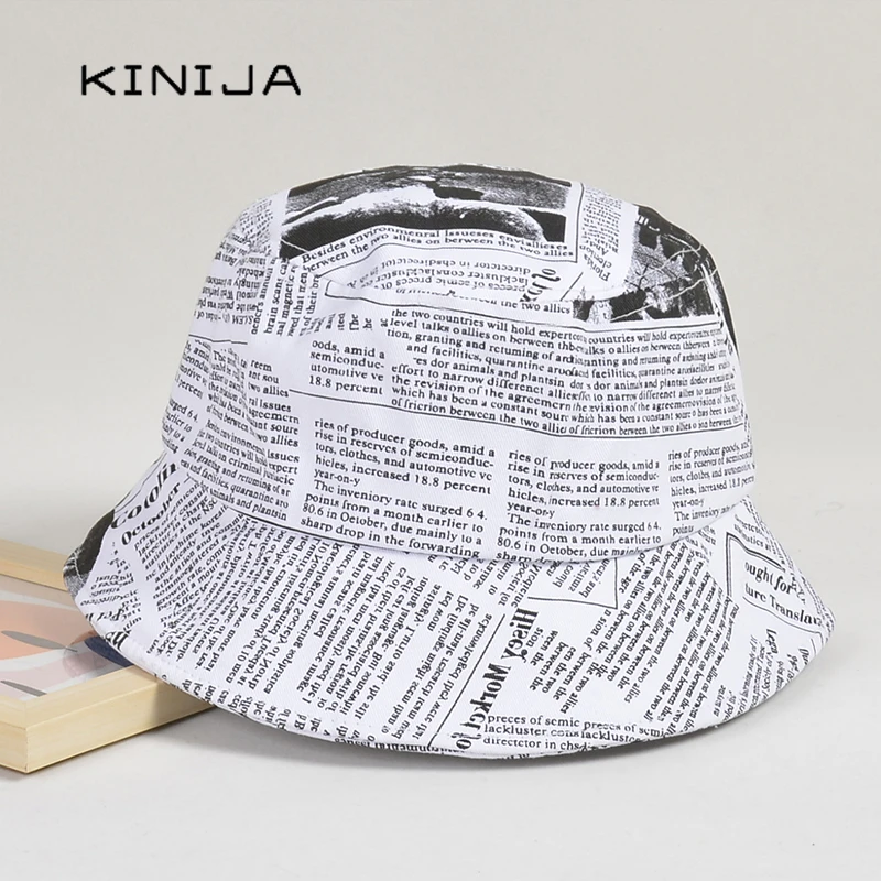 Новинка В стиле ретро газета Хлопок Ведро Шляпа Панама летние Боб головные уборы