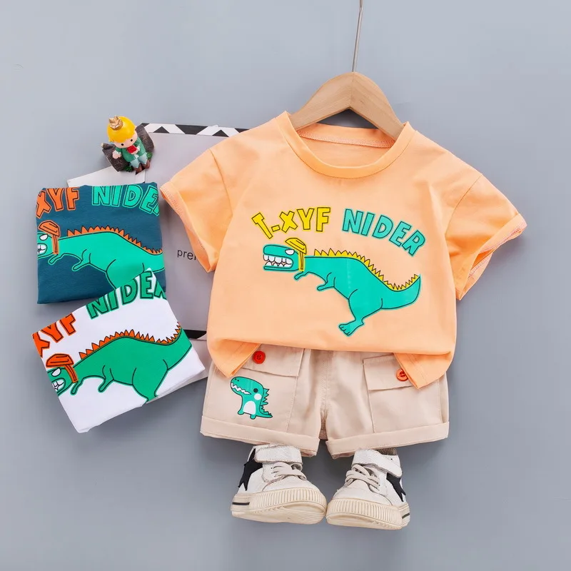 

Newborn Baby Boys Casual Clothes Set Toddler Girls Cute Dinosaur Printed T-shirt+Shorts New Summer Infant Kids Clothing Suit