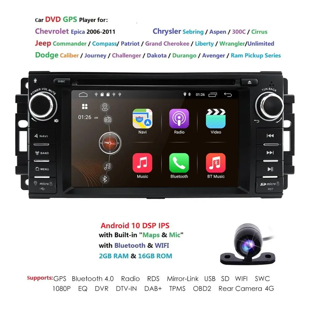 HIZPO 4 ядра 2G + 16G Android 10 автомобильный DVD для Jeep Cherokee 2009 2008 2010 Wrangler стерео Dodge радио
