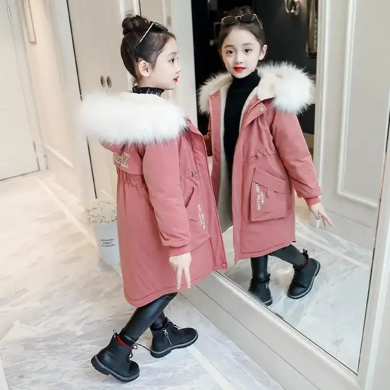 Children Winter Jacket New Fashion Girl Clothing Kids Clothes Parka Faux Fur Coat Hooded Snowsuit Teen Thick Velvet Outerwear