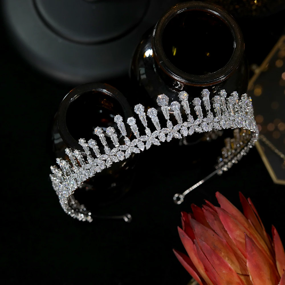 Модная женская корона с цветочным кубическим цирконием свадебные аксессуары для