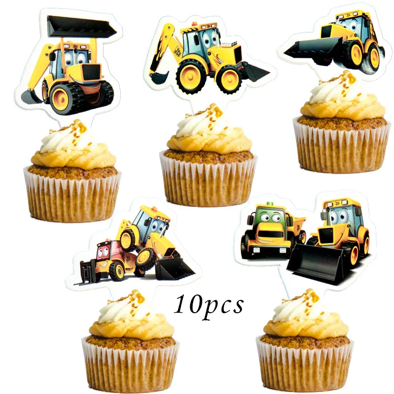 Engineering Construction Vehicle Decoration Traffic Sign Star Cake Topper for Birthday Party Baby Shower Baking Supplies Gifts | Дом и сад
