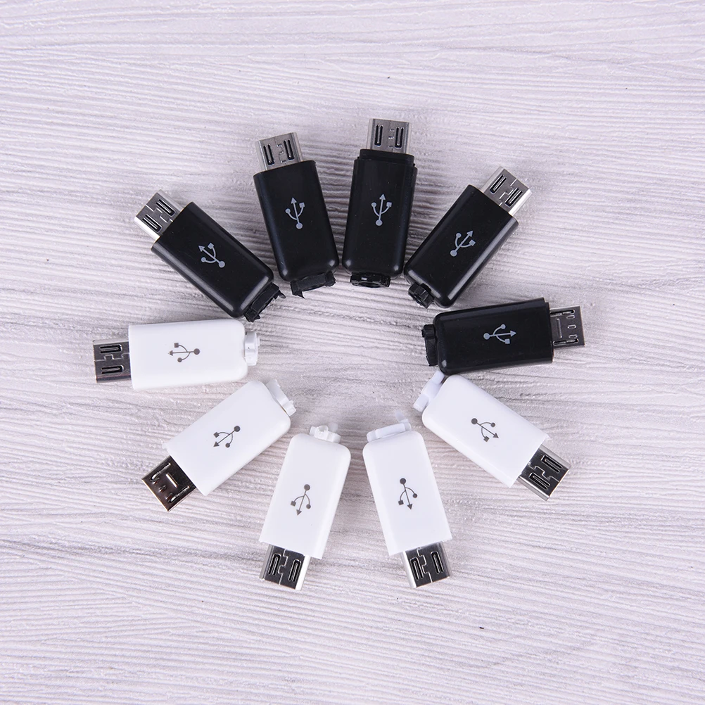 

10Pcs Micro USB Type A Male 5 Pin Plug Connector With White Black Plastic Cover Welding Type 4 in 1 DIY Plugs for Cable