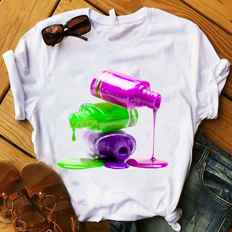 

Women Lady T Shirt Finger Nail 3D Printed Tshirt Ladies Short Sleeve Loose Tee Shirt Women Female Tops Clothes Graphic T-shirt