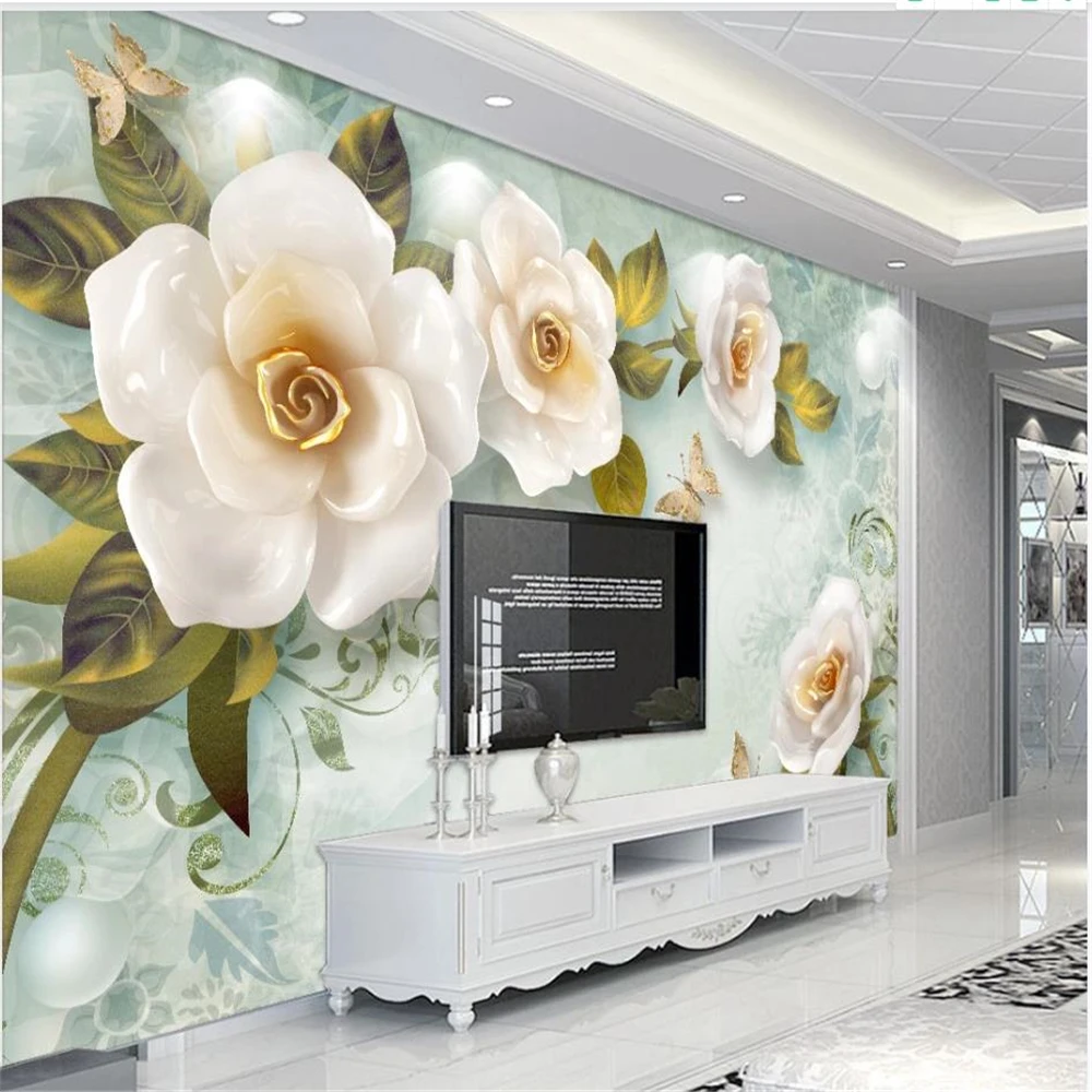 

3d customized wallpaper 3D stereo relief rose wallpapers European retro TV background wall decoration painting