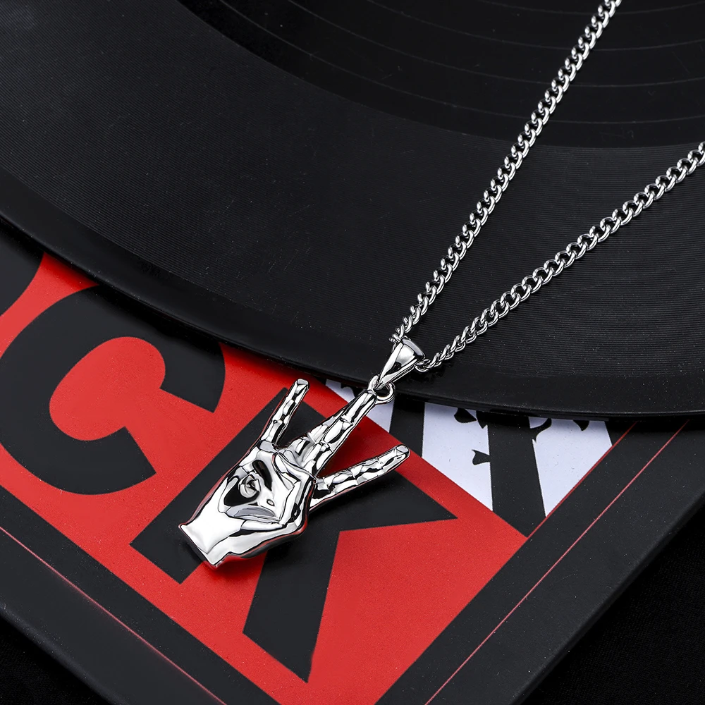 

Fashion Necklace Hip Hop Rap Rock Gesture Pendant Tide Stainless Steel Chain Men's Jewelry Accessories New Colar