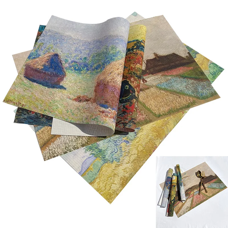 

Oil painting style PVC western placemat creative heat insulation pad printing placemat home hotel theme decoration mat S6A5404