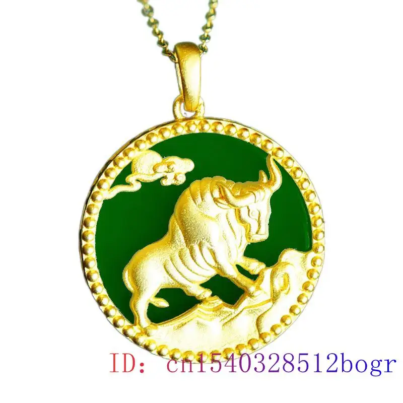 

Нефритовая подвеска в виде крупного рогатого скота, модное натуральное ожерелье из халцедона, очаровательные подарки, китайский женский ам...