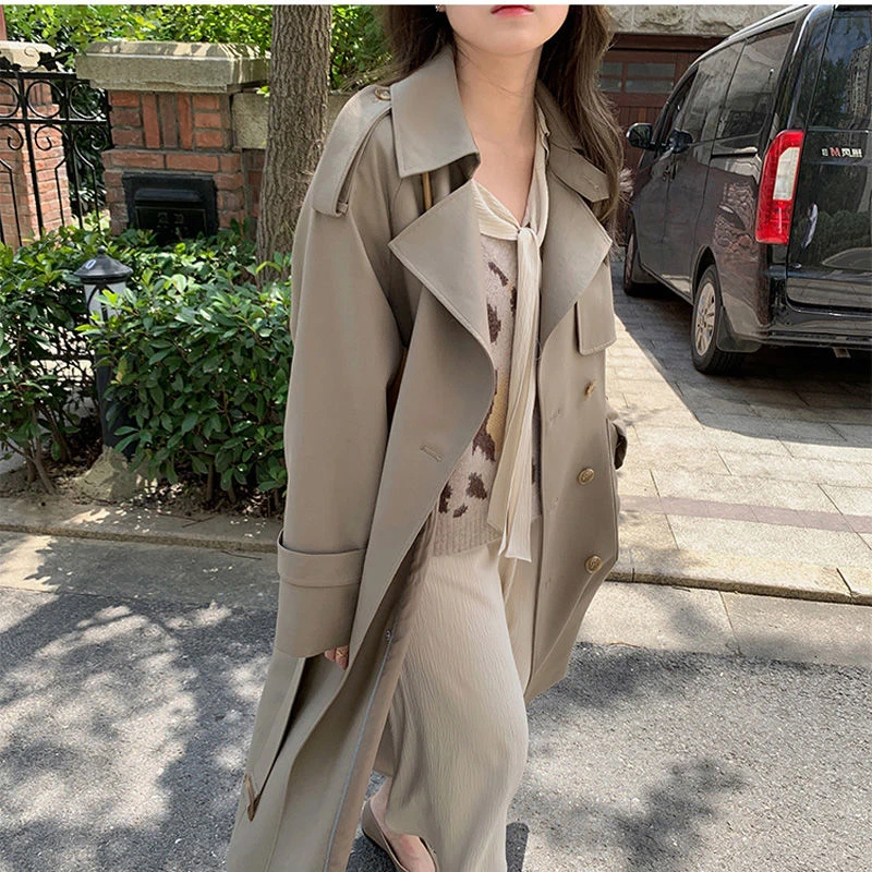 Женское двубортное платье-ветровка элегантное весеннее платье-макси в Корейском