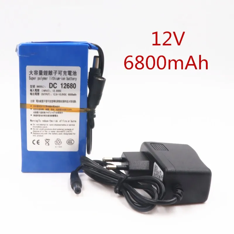 

2021 DC12680 Protable 6800mAh for DC 12V Super Rechargeable switch Lithium-ion Battery Pack US/EU Plug For Cameras camcorders