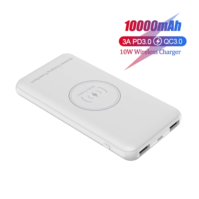 White 10000mAh 20000 мАч Qi 10 Вт Беспроводное зарядное устройство Внешний аккумулятор 18 Вт Быстрая зарядка QC3.0 PD3.0 внешний аккумулятор портативный USB C Внешний Аккумулятор быстрое зарядное устройство - Цвет: White 10000mAh