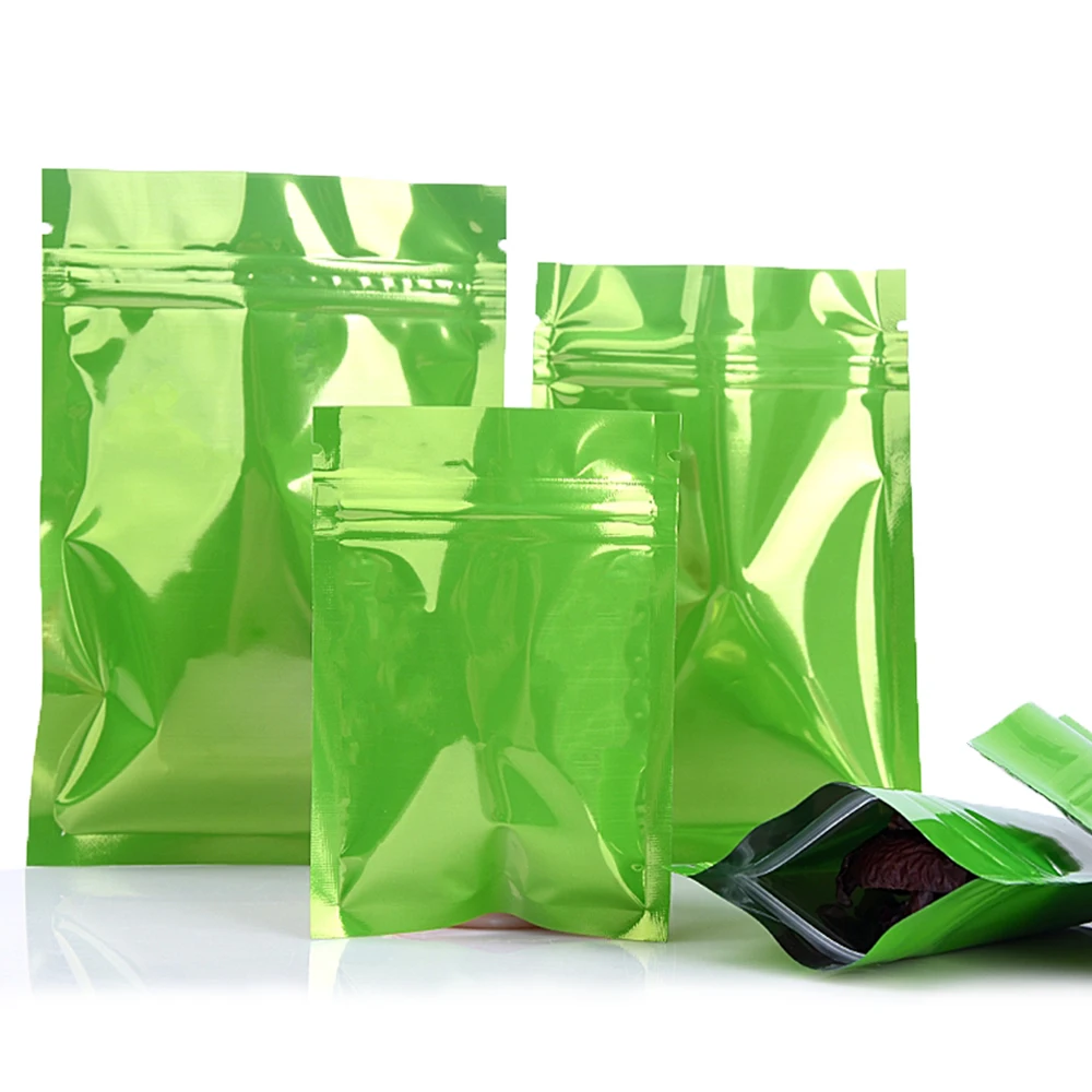 100 шт./лот глянцевый пакет на молнии из алюминиевой фольги с плоским дном кухонный