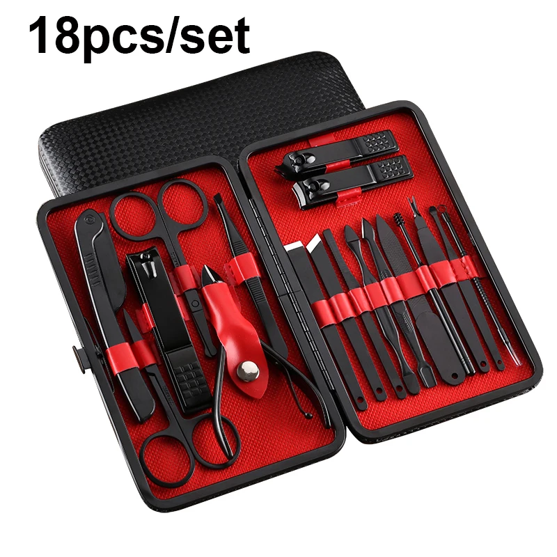 

18pcs/set Professional Nail Clippers Set With Bag Manicure Cutters Household Stainless Steel Nail Scissor Tweezers Pedicure Tool