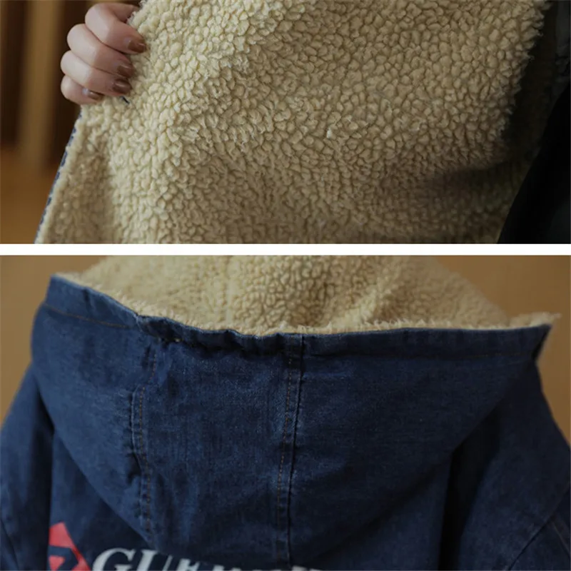 Джинсовые парки женские 2019 зимние новые свободные плюс бархатные толстые пальто