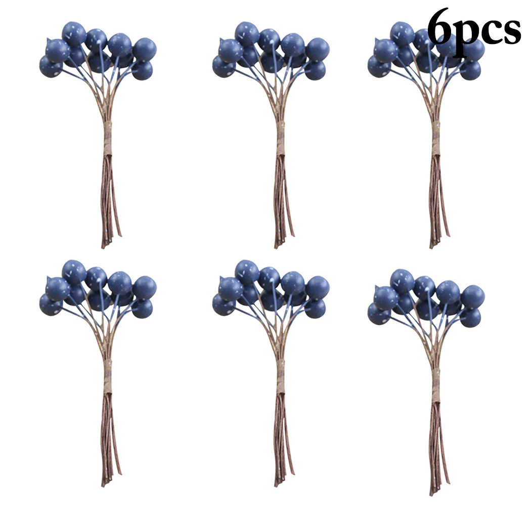 

6 Bunches Artificial Berry Stems New Year Decorative Fake Berry Branches DIY Home Office Ornaments Wedding Banquet Decor