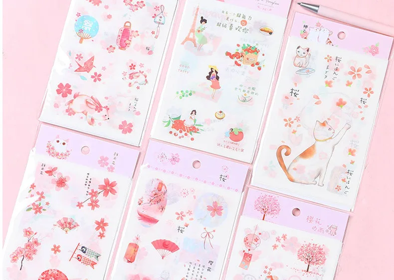 6 листов Kawaii наклейки с цветами милые канцелярские наклейки декор с кошкой наклейки для девочек DIY Скрапбукинг дневник принадлежности для альбома