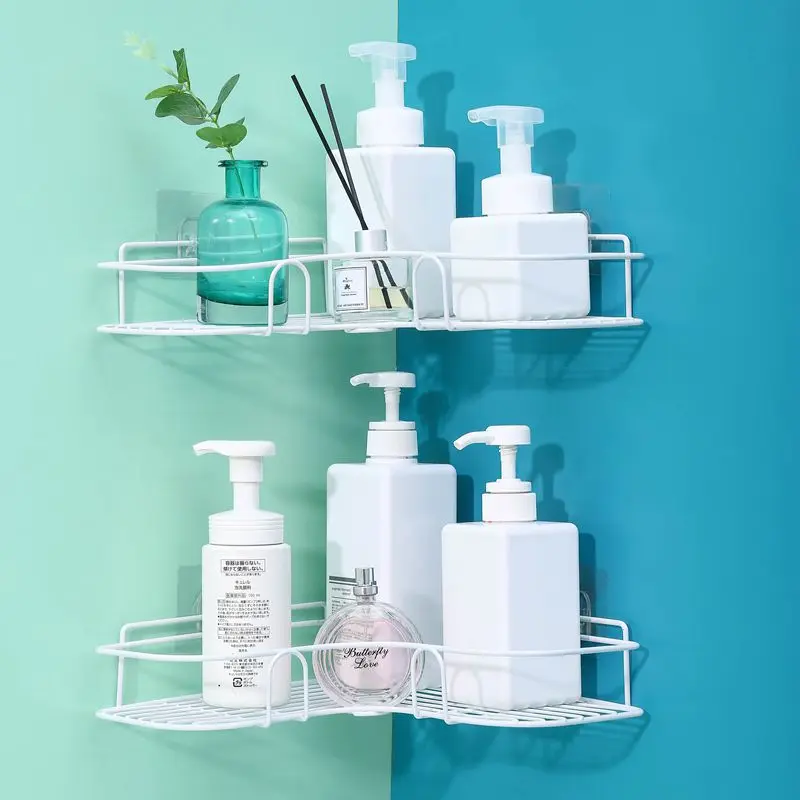 Stainless Steel Bathroom Storage Rack Metal Punch-Free Shelf Shower Wall-mounted Suction Basket Organizer Shampoo Holder Storage