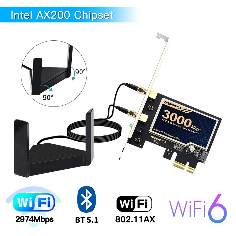 Двухдиапазонный Wi-Fi 6 беспроводной адаптер AX200 Pcie Bluetooth 5 1 сетевая карта 2 4G/5G 802.11AX