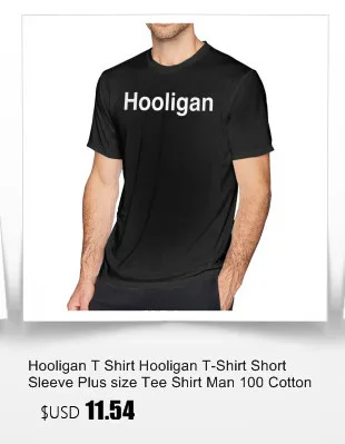 Hooligan Футболка Повседневная футболка с коротким рукавом Милая футболка с принтом Лето 100 хлопок мужская футболка плюс размер