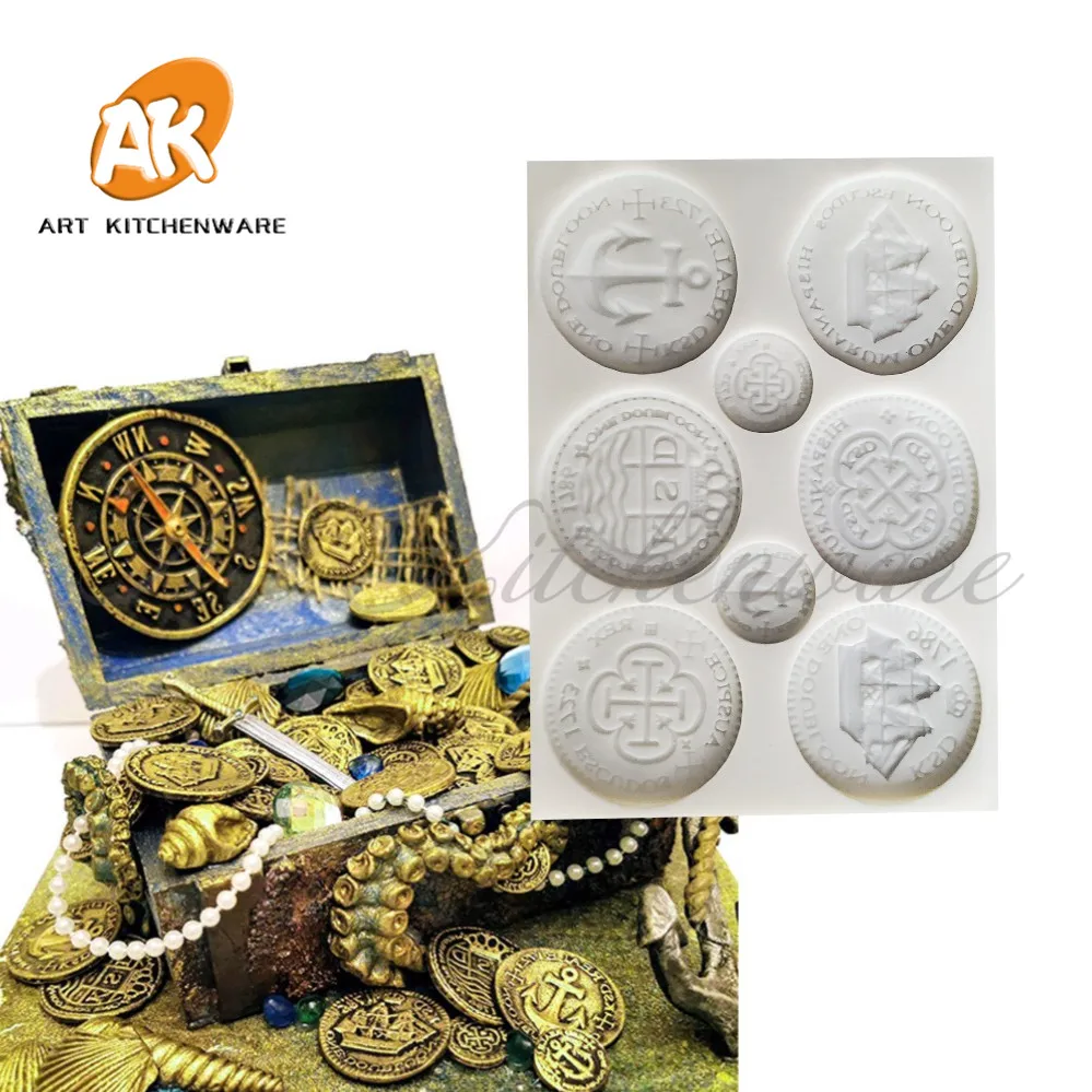 

Ancient Copper Coin Silicone Mould Fondant Cake Kitchenware Baking Tools Soap Mould Cupcake Decoration Tool