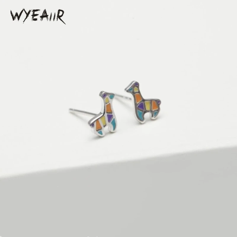 

WYEAIIR Cute Colorful Mini Horse Simple Delicate Sweet Fresh Art 925 Sterling Silver Female Stud Earrings