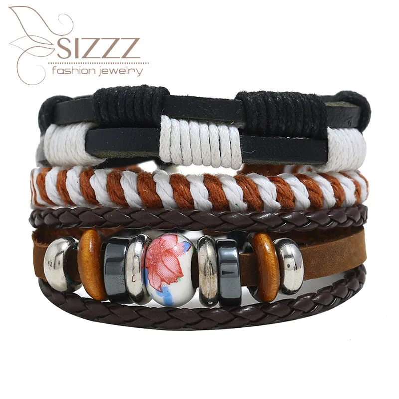 Новинка 2019 Комбинированный Кожаный винтажный плетеный браслет из пеньковой