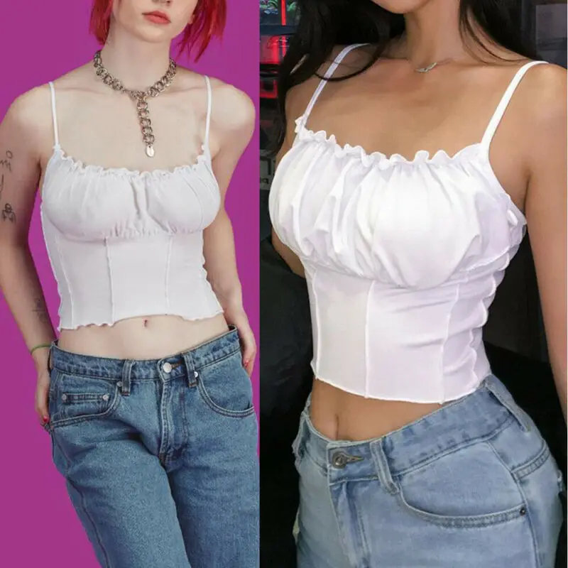 Майка женская летняя с оборками без рукавов бретелек | Женская одежда