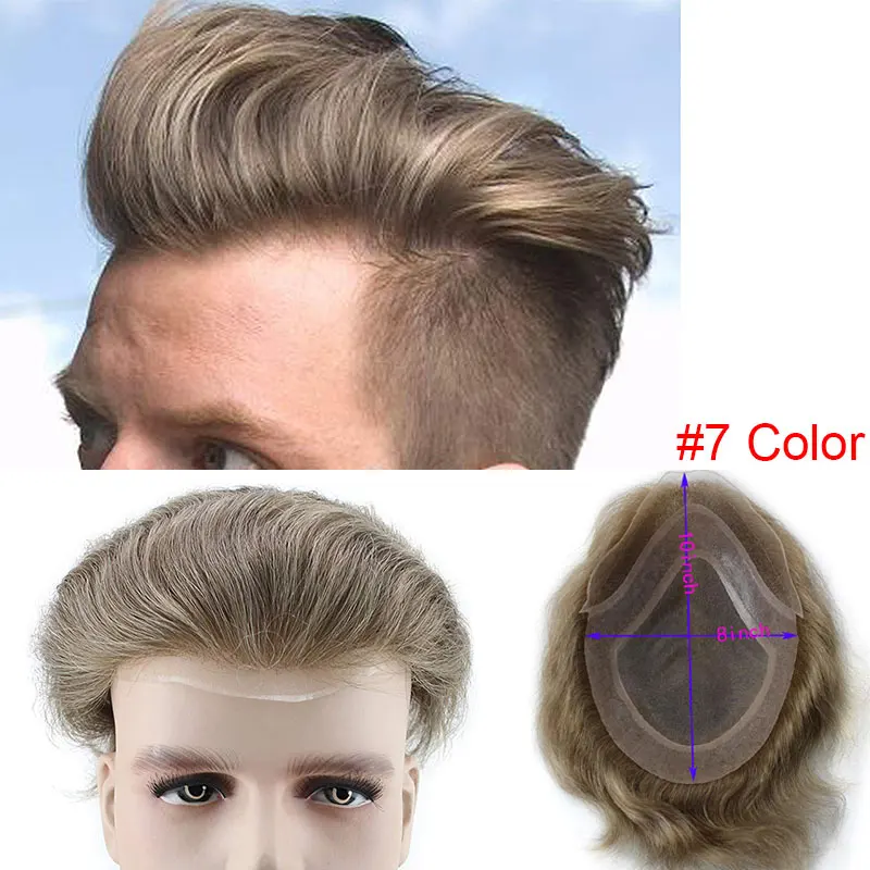 7# Eseewigs коричневый корни 60 платиновой блондинки из эффектом деграде(переход от темного к накладки из искусственных волос 4T60 прямо бразильский Реми человеческие волосы заменить Для мужчин t Системы для Для мужчин 10x8 - Парик Цвет: 7#