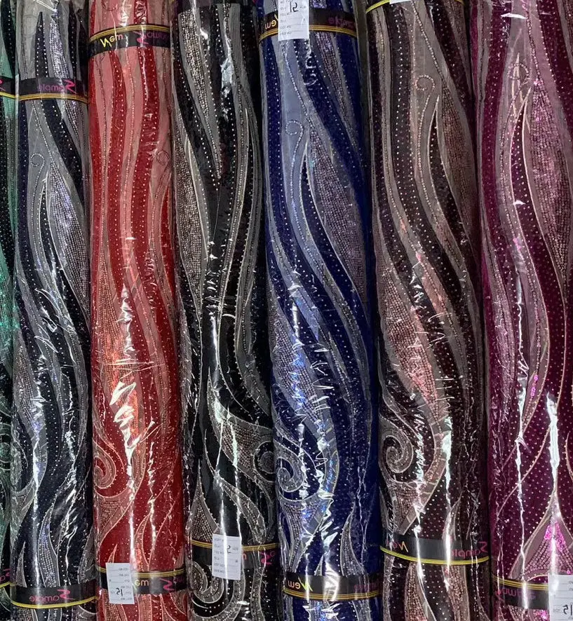 

Latest Sequins African lace fabric 2020 High Quality Lace Velvet Lace with stone Nigerian Lace Fabrics For Wedding dress
