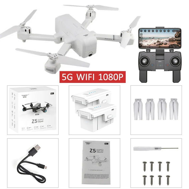 White 1080p 5G 2B SJRC Z5 5G Wifi FPV с 1080P камерой двойной gps динамическое следование RC Дрон Квадрокоптер - Цвет: White 1080p 5G 2B