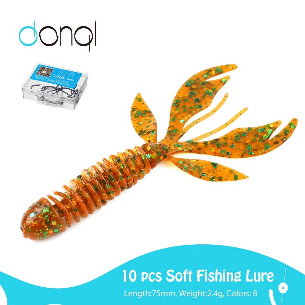 DONQL 10Pcs Worm Soft Fishing Lure Artificial Silicone Rubber Swimbait Lifelike Fishy Smell Lures With 5Pcs Crank Fishhook | Спорт и
