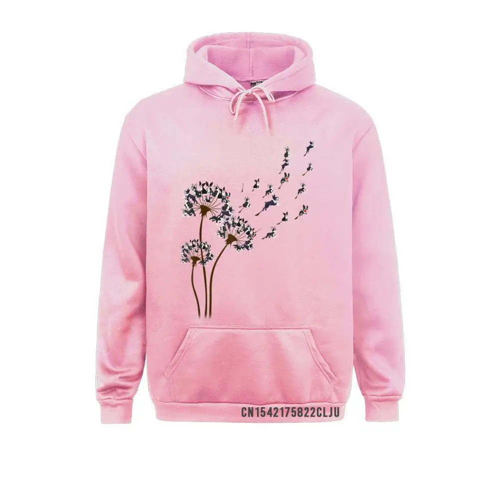 Мужская теплая толстовка с капюшоном принтом цветов одуванчиков Бостон-терьера