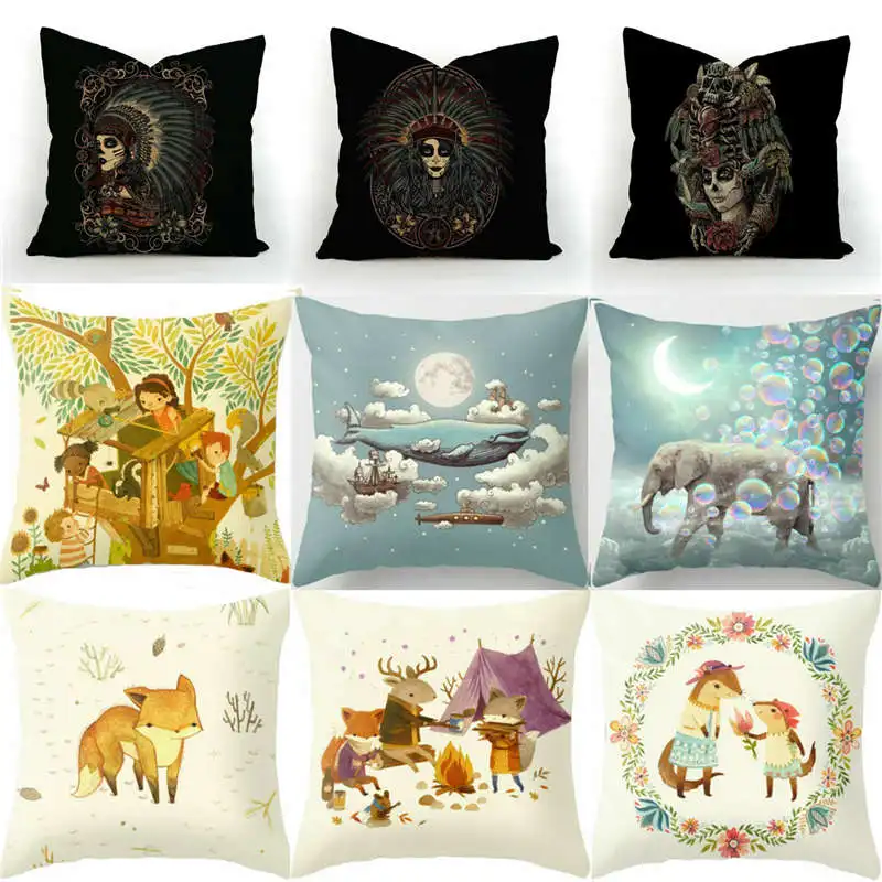 Наволочка из хлопка и льна с принтом морской Кит|Наволочки| |