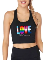 colorful love letter print crop tank womens peaceful style yoga sports workout crop top gym tops