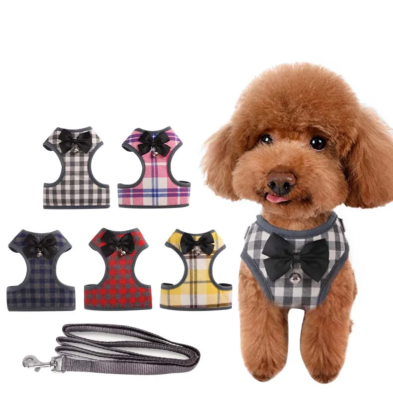 

Dog Harness Bowknot Breathable Striped Dog Leash For Pet Chest Darness Adjustable Small Cat Dog Outdoor Walking Dog Supplies