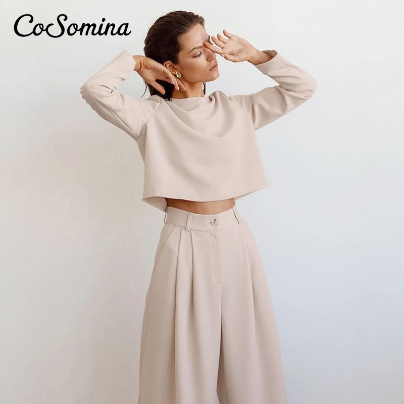 CoSomina Casual Two Pieces Women Suit Sets Wide Leg Pants And Tops Female Spring Suits High Street Ladies Tops And Pants 2021