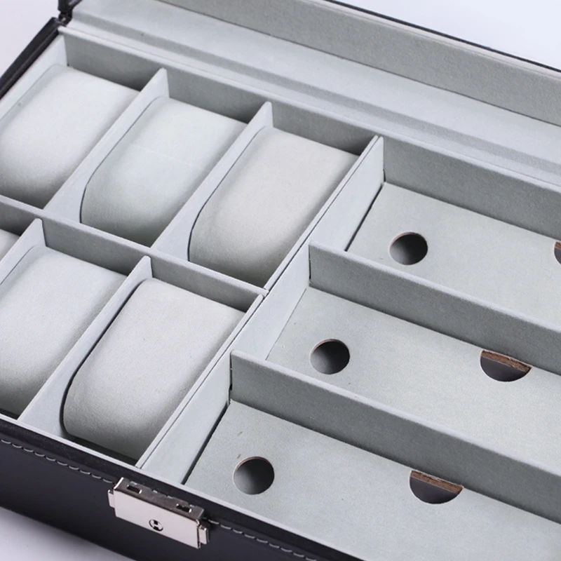 

Multi-grids PU Leather Watch Storage Box Jewelry Bracelet Case Glasses Organizer J78F