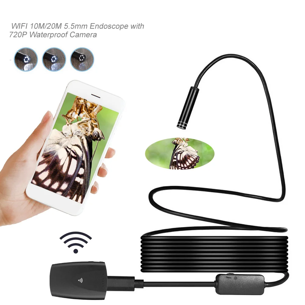 WI FI 20 м 5 мм 720P HD эндоскоп Камера Регулируемый 6 светодиодный IP67 Водонепроницаемый