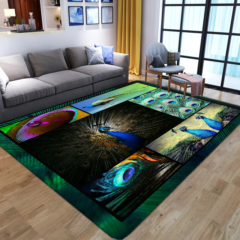 

Living Room Carpets 3D Gorgeous Peacock Child Play Rug Kids Room Decor Large Rug Home Hallway Floor Rug Bedroom Bedside Sofa Mat