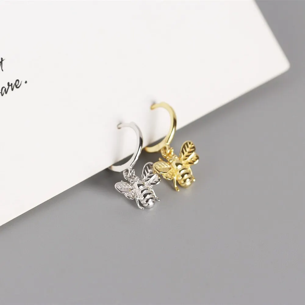 

A00474 925 Sterling Silver Jewelry Punk Insect Bee Stud Earrings for Fashion Women Femme Animal Bohemia Accessories